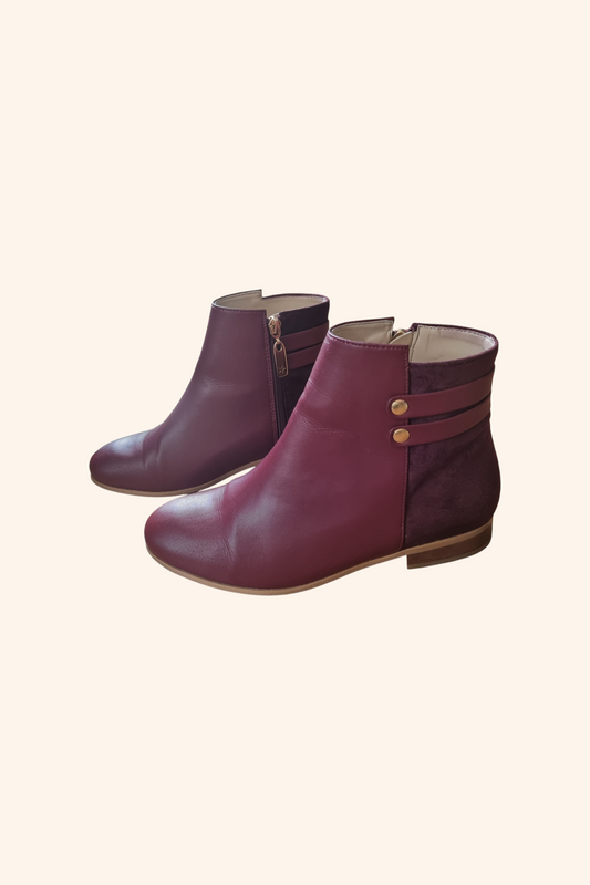 Flat Burgundy Ankle Boots