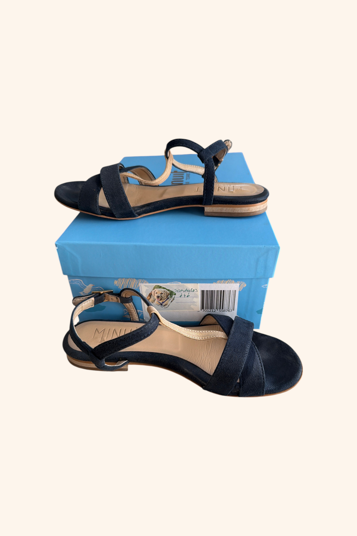 Sandales plates bleu marine style daim