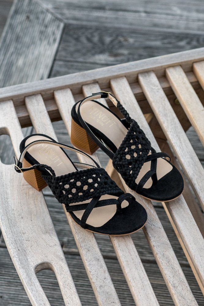 Sandales à talons écologiques vegan noires pour femme Nepita Minuit sur Terre