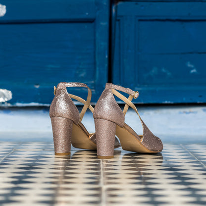 Sandales à talon à paillettes rose gold femme vegan écologiques Agadir Minuit sur Terre