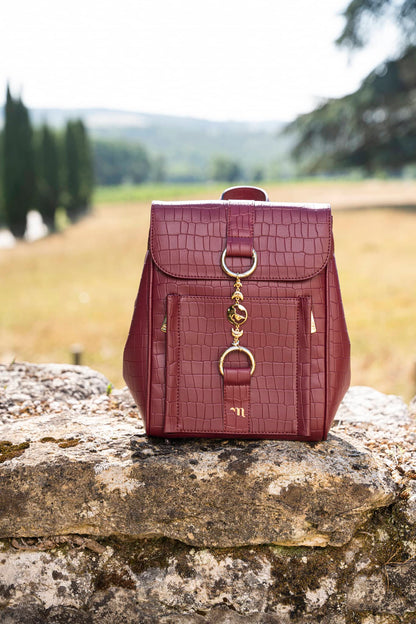 Sac à dos vegan écoresponsable recyclé bordeaux imitation crocodile Falabella Minuit sur Terre