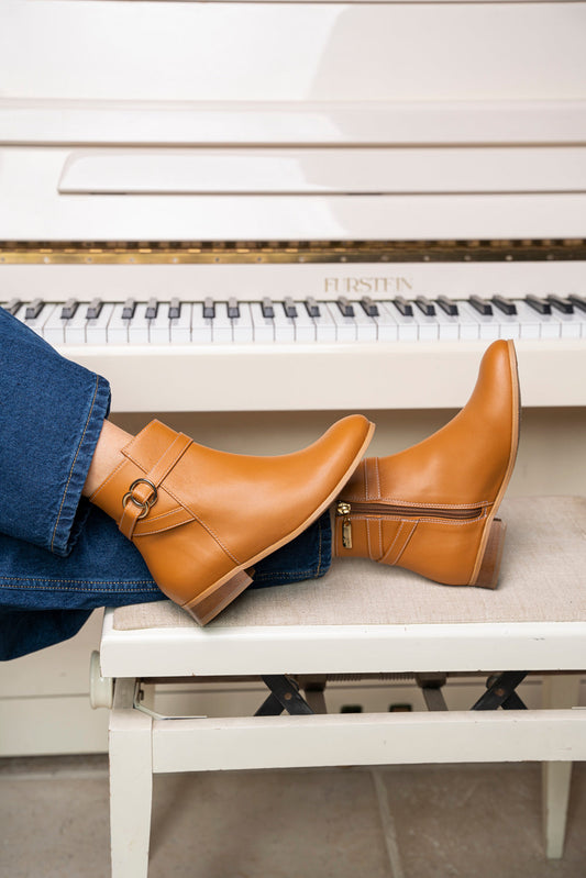 Bottines plates marrons camel écologiques vegan recyclées pour femme Cérès Minuit sur Terre