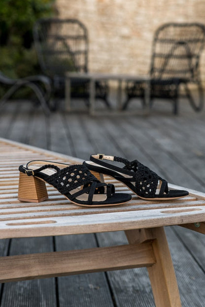 Sandales à talons écologiques vegan noires pour femme Nepita Minuit sur Terre