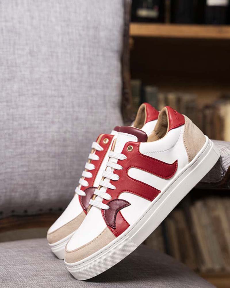 Baskets vegan femme blanc rouge
