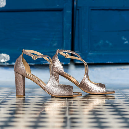 Sandales à talon à paillettes rose gold femme vegan écologiques Agadir Minuit sur Terre