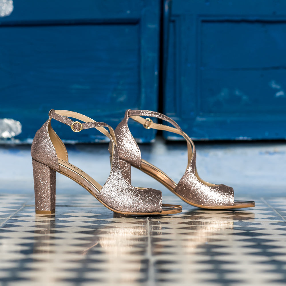 Sandales à talon à paillettes rose gold femme vegan écologiques Agadir Minuit sur Terre