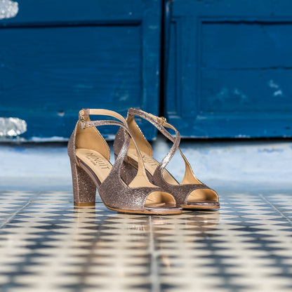 Sandales à talon à paillettes rose gold femme vegan écologiques Agadir Minuit sur Terre