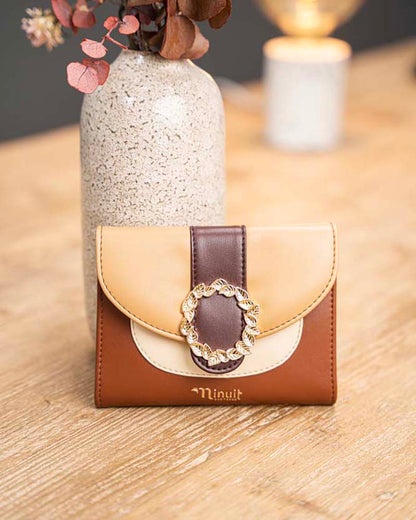 Porte monnaie femme marron beige