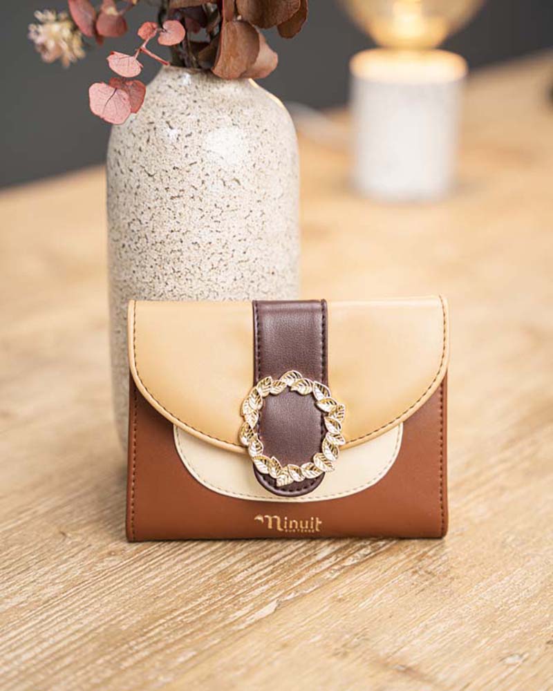 Porte monnaie femme marron beige