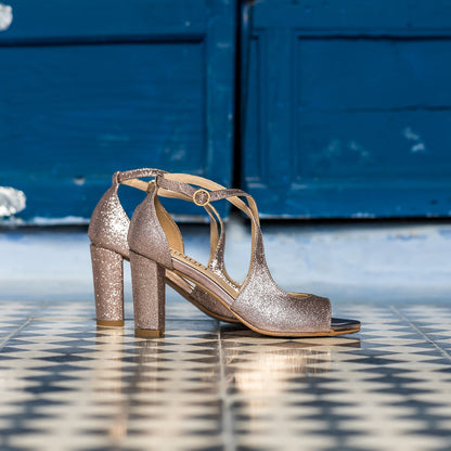 Sandales à talon à paillettes rose gold femme vegan écologiques Agadir Minuit sur Terre