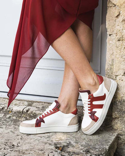 Baskets vegan femme blanc rouge