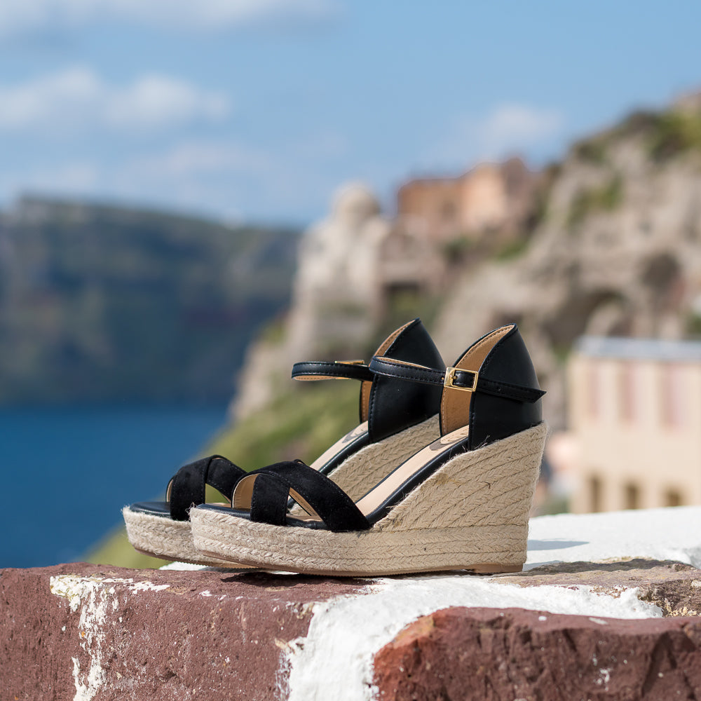 Espadrilles compensées vegan écoresponsables noires pour femme Cyclades Minuit sur Terre