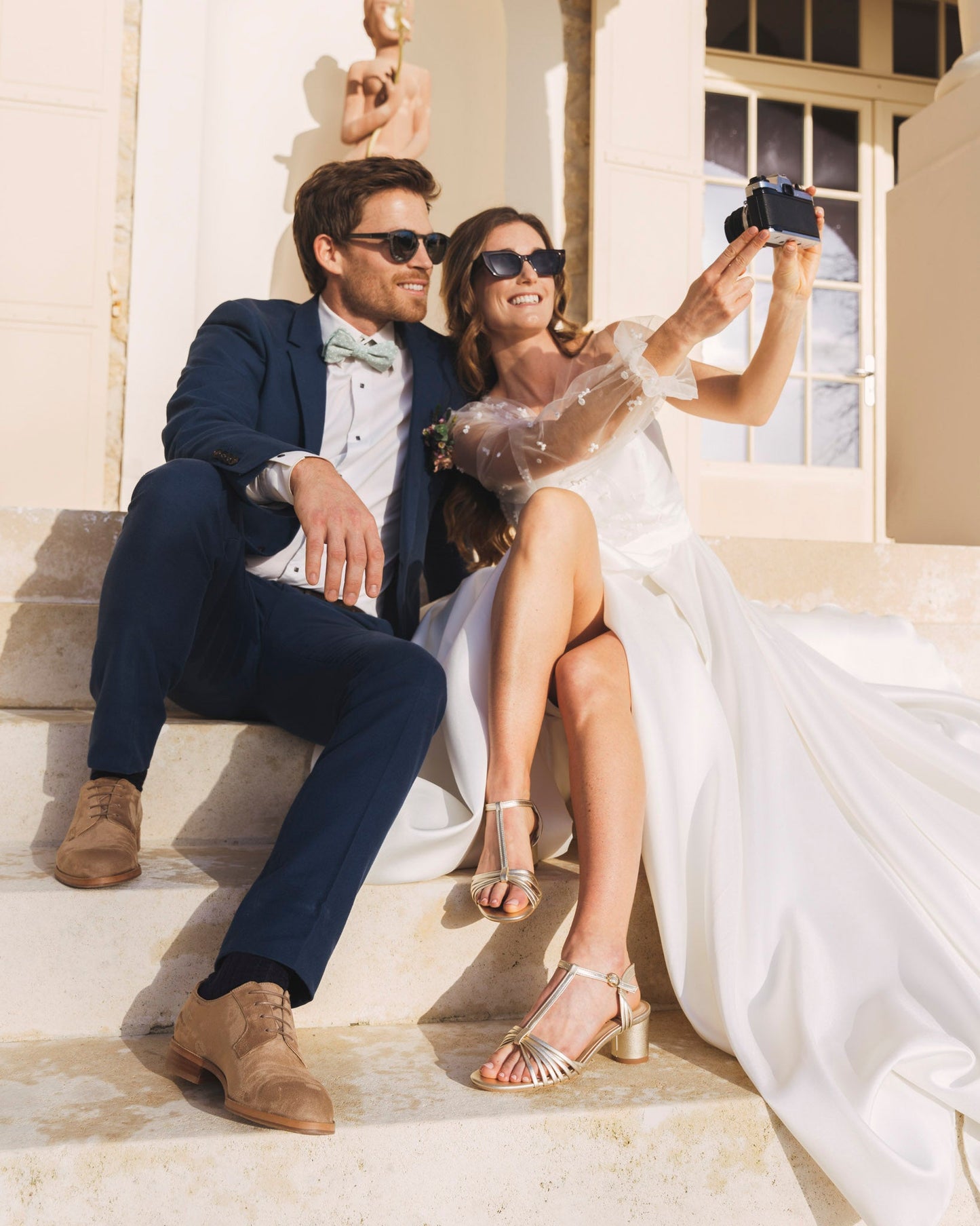 Sandales à talons dorées pour femme et mariage vegan écologiques recyclées Topaze Minuit sur Terre