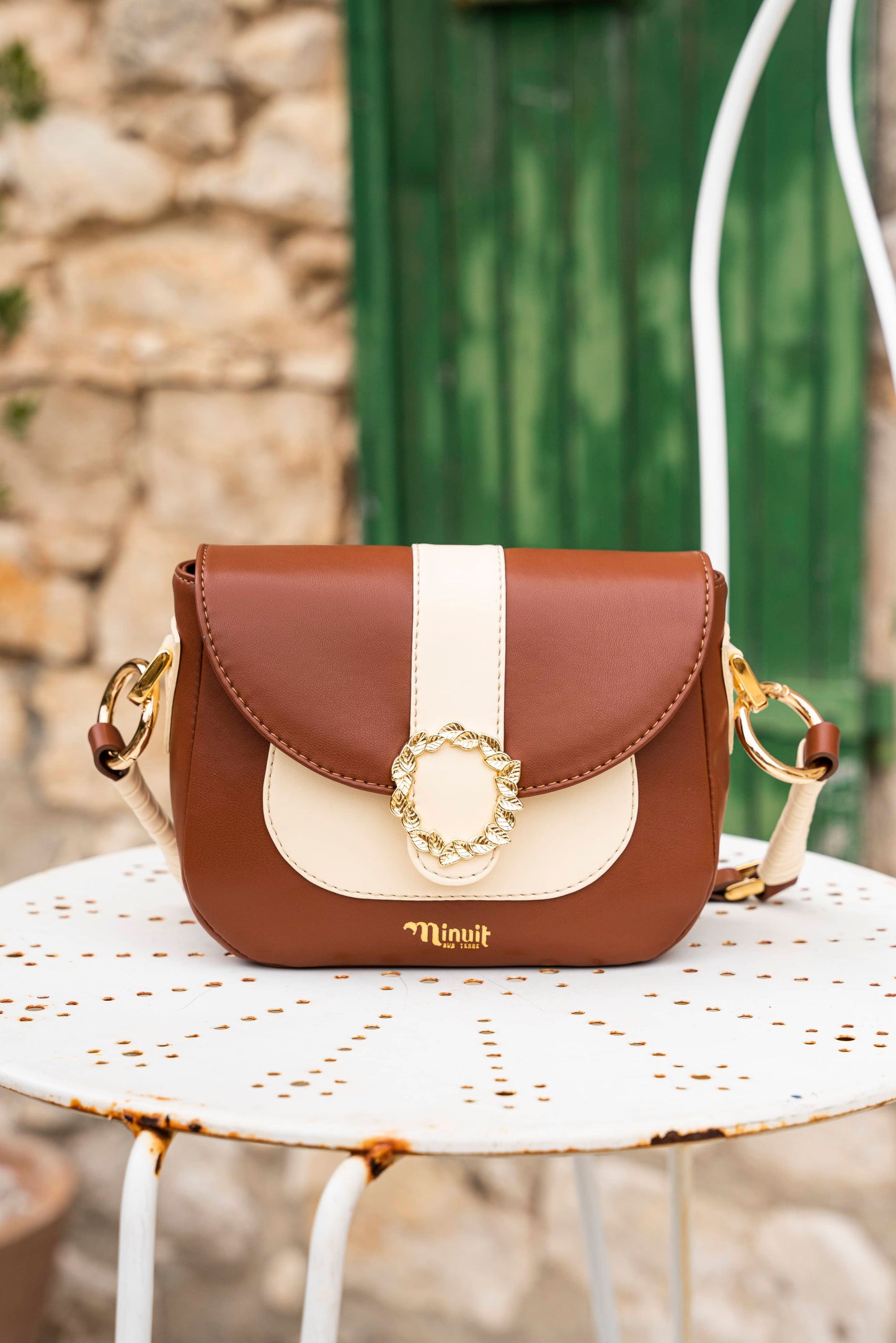 Sac à main crème et marron pour femme écoresponsable recyclé femme Mira Minuit sur Terre