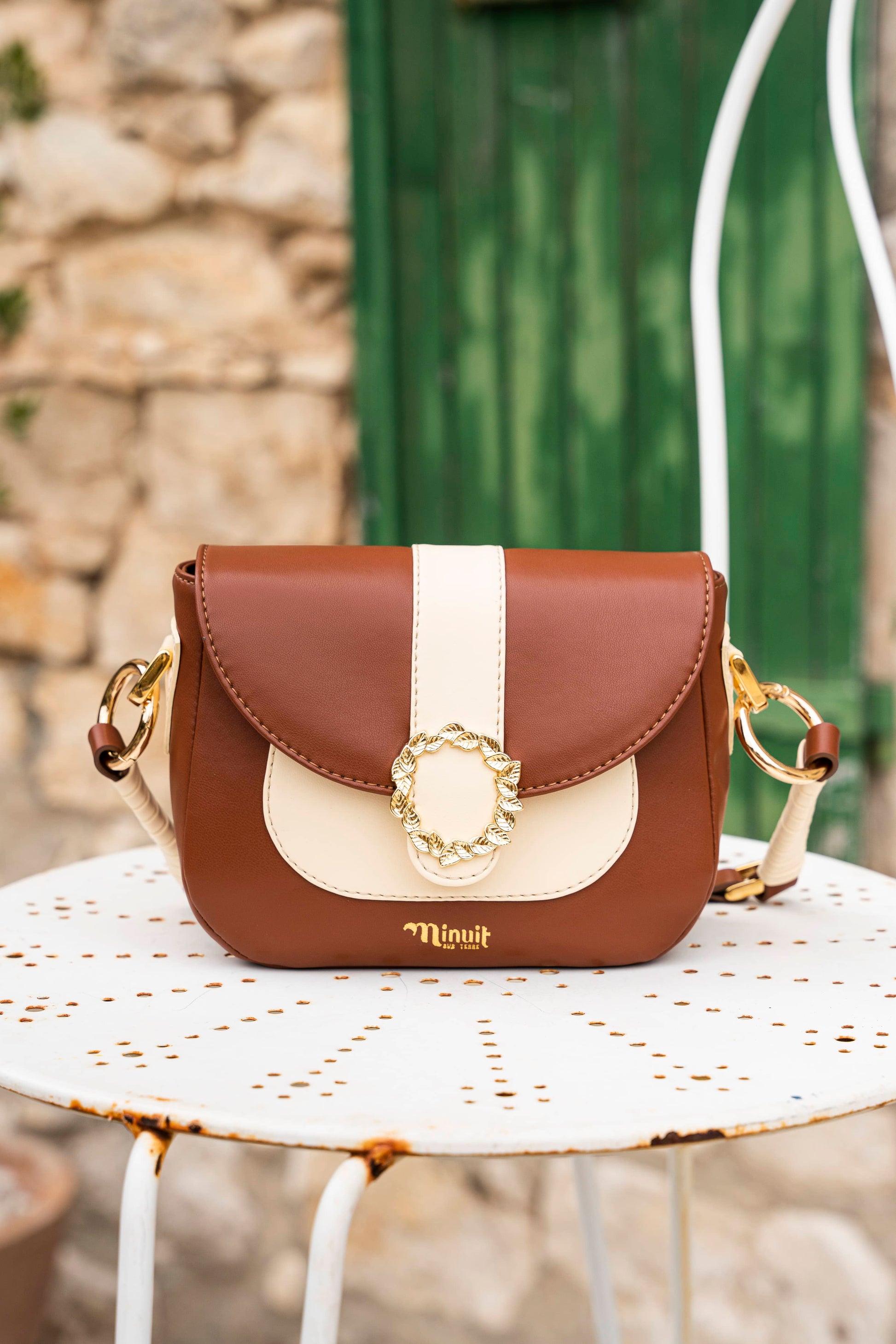 Sac à main crème et marron pour femme écoresponsable recyclé femme Mira Minuit sur Terre