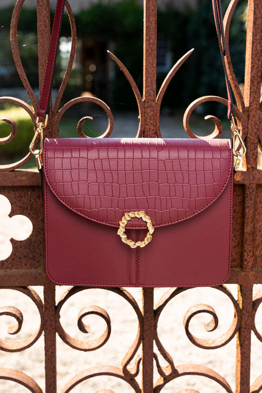 Sac à main rouge bordeaux imitation croco vegan écologique recyclé Stellan Minuit sur Terre