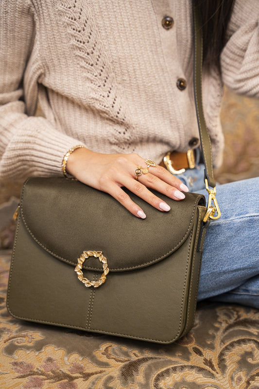 Sac à main vert kaki vegan écoresponsable recyclé pour femme Stellan Minuit sur Terre