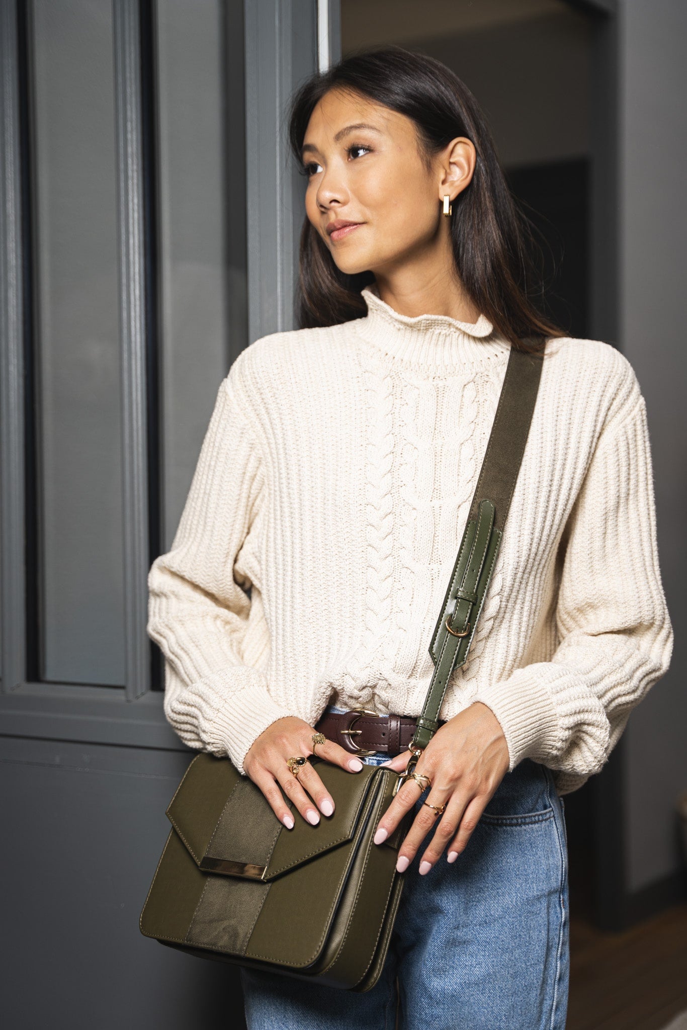 Anse classique vert kaki pour sac à main femme écologique vegan Minuit sur Terre