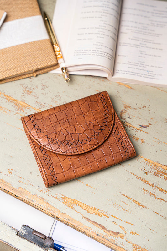 Portefeuille écologique recyclé vegan pour femme marron imitation crocodile Allegro Minuit sur Terre