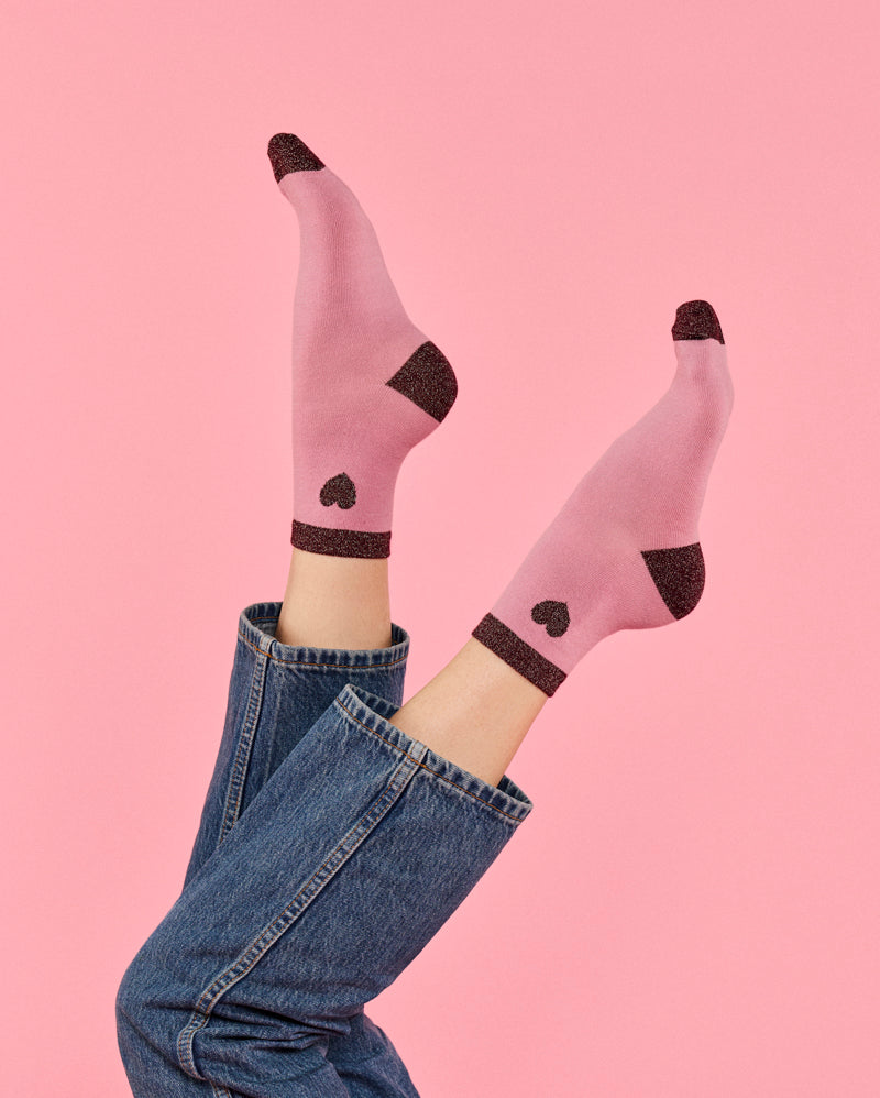 Burgundy Sequin Heart Socks