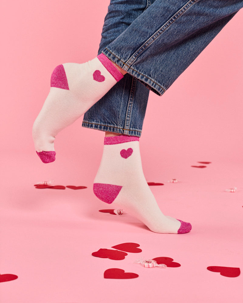 Pink Sequin Heart Socks