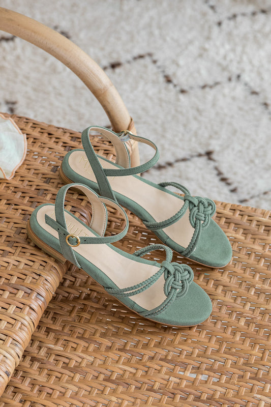 Sandales plates vegan recyclées écologiques pour femme vert Azulejo Sauge Minuit sur Terre