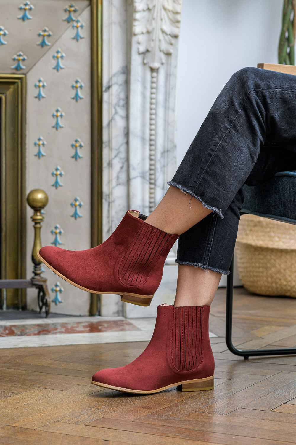 Bottines plates rouges bordeaux pour femme vegan écologiques Firenze Minuit sur Terre