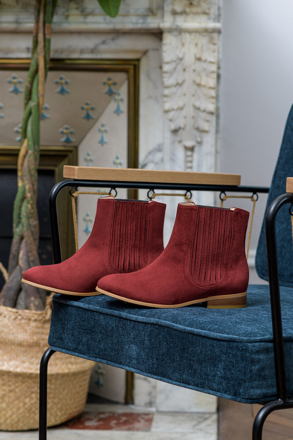 Bottines plates rouges bordeaux pour femme vegan écologiques Firenze Minuit sur Terre