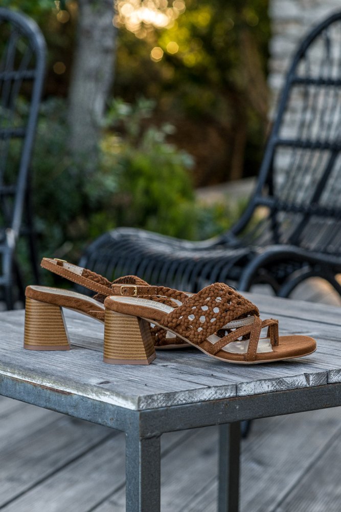 Sandales à talons marrons noisette écologiques vegan femme Nepita Minuit sur Terre