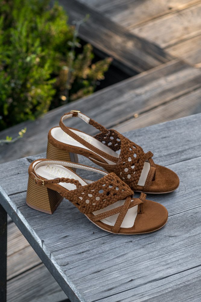Sandales à talons marrons noisette écologiques vegan femme Nepita Minuit sur Terre
