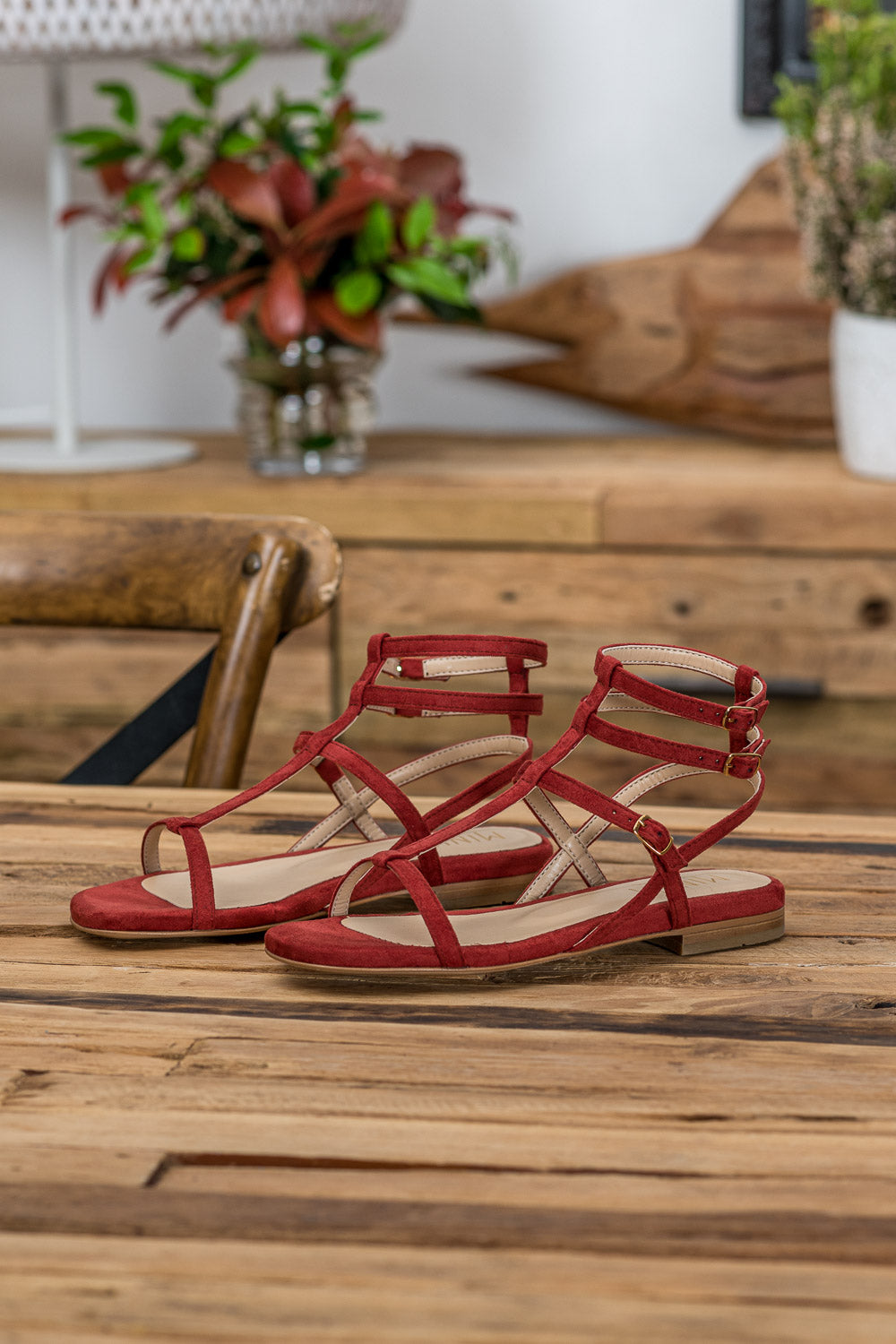 Sandales plates rouges terre cuite femme Piana Minuit sur Terre