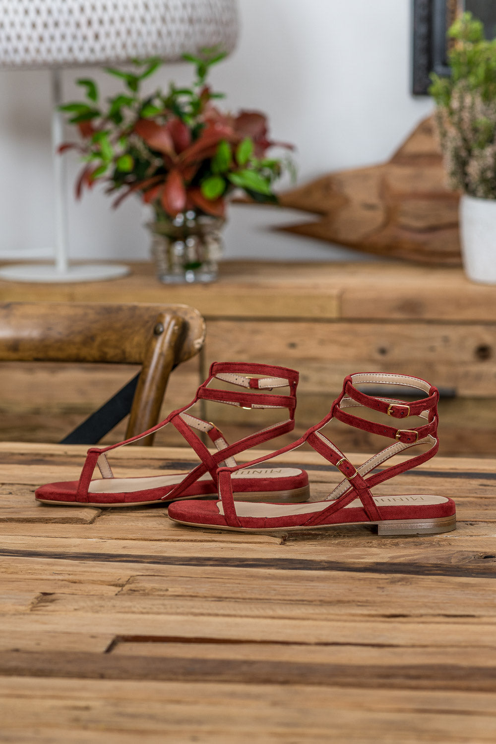 Sandales plates rouges terre cuite femme Piana Minuit sur Terre