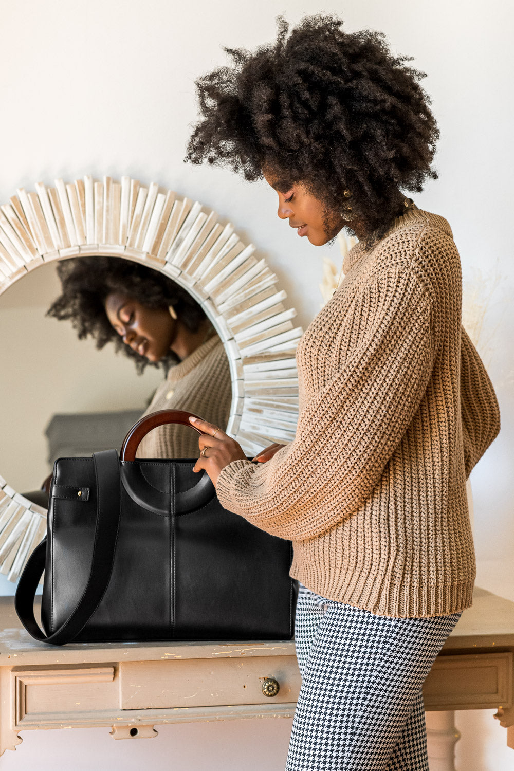 Pull écologique en grosse maille pour femme coton recyclé vegan Cannelle marron Minuit sur Terre