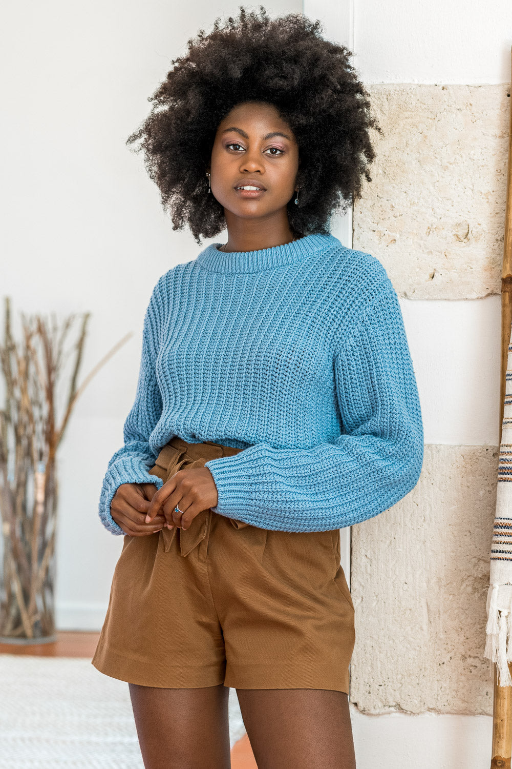 Pull en coton recyclé bleu ciel pour femme Cannelle Minuit sur Terre
