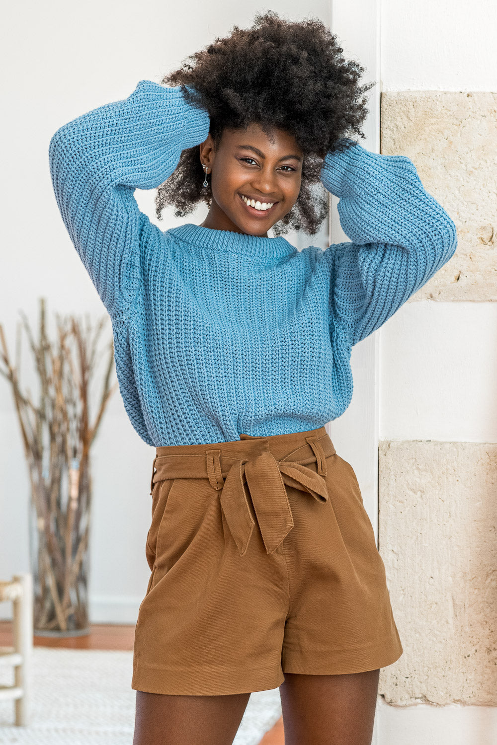 Pull en coton recyclé bleu ciel pour femme Cannelle Minuit sur Terre