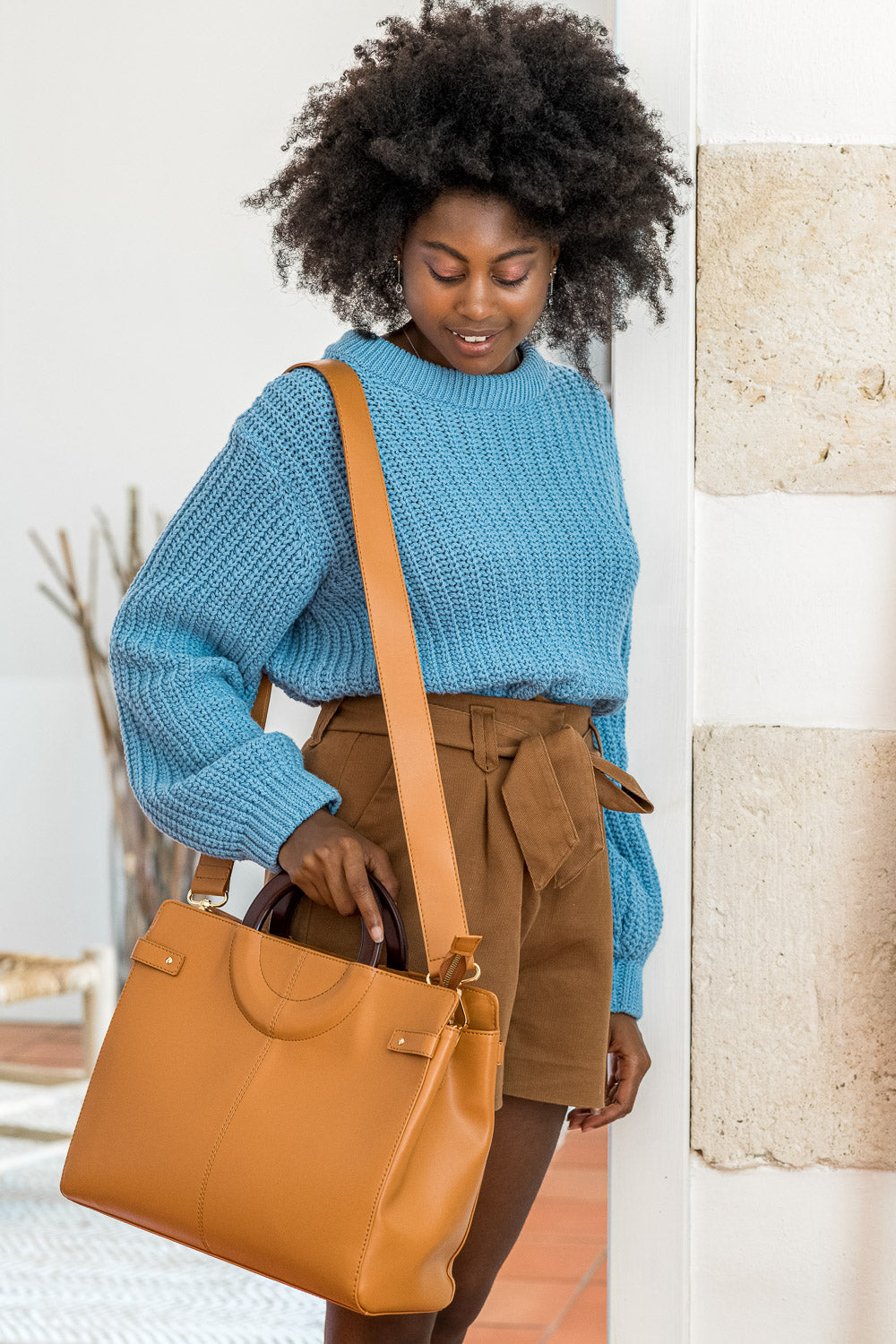 Sac à main en pomme vegan écologique camel pour femme Kayamb Minuit sur Terre