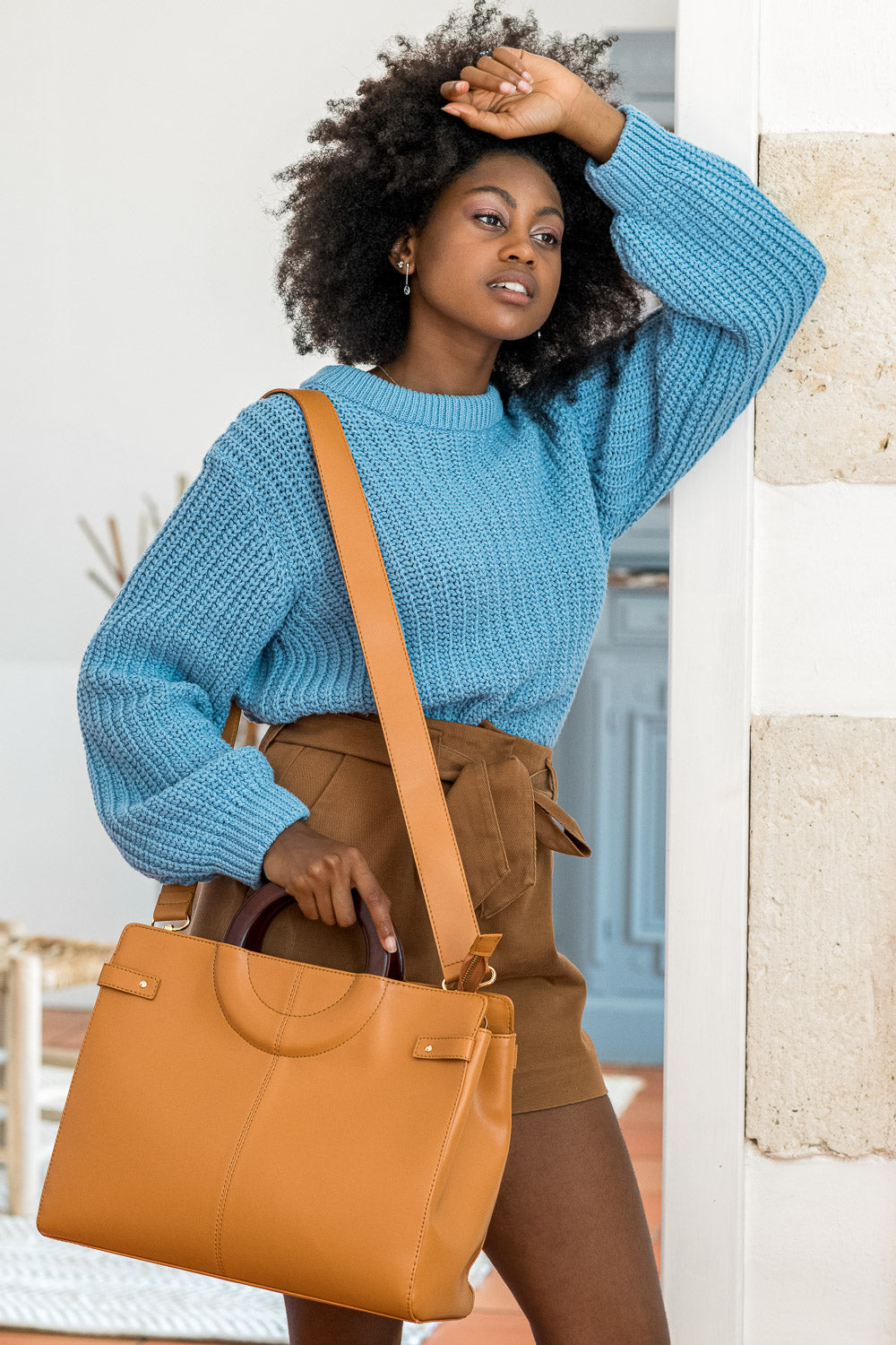 Sac à main en pomme vegan écologique camel pour femme Kayamb Minuit sur Terre