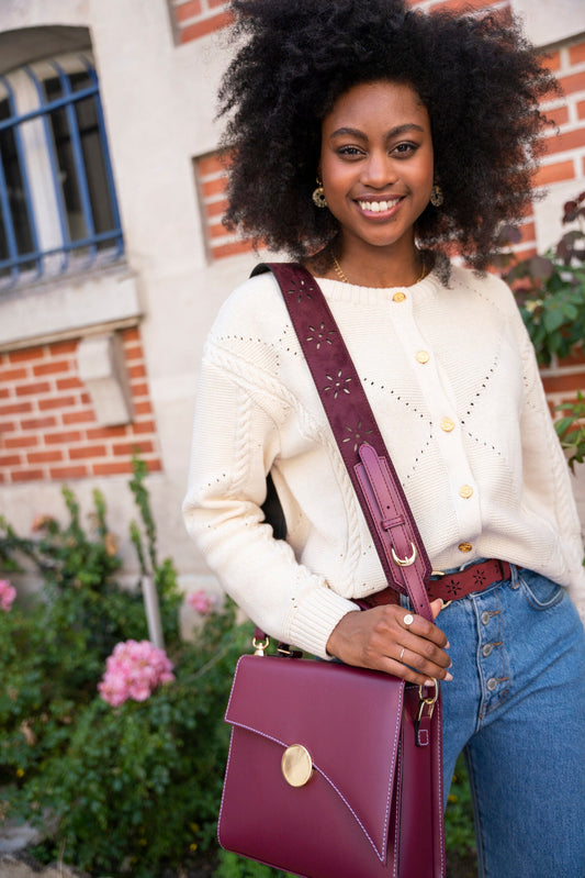 Anse rouge bordeaux perforée pour sac à main femme écologique recyclée vegan Minuit sur Terre