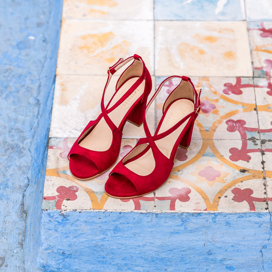 Sandales à talon rouges femme vegan écologiques Agadir Minuit sur Terre