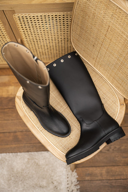 Bottes vegan femme noires écoresponsables recyclées Chartrons Minuit sur Terre