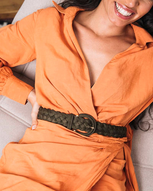Ceinture tressée kaki femme