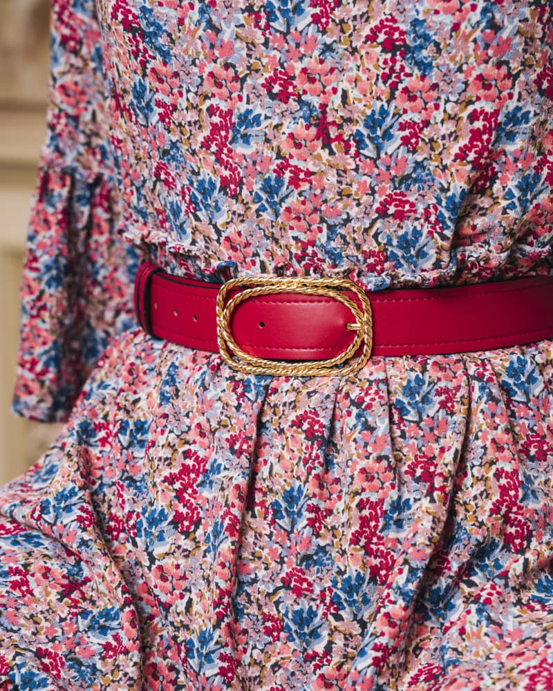 Ceinture rose femme boucle dorée