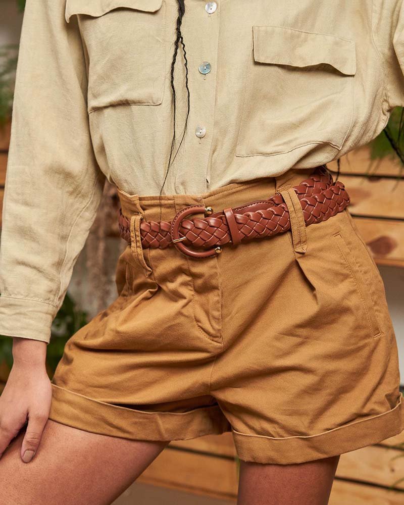 Ceinture Tressée camel vegan