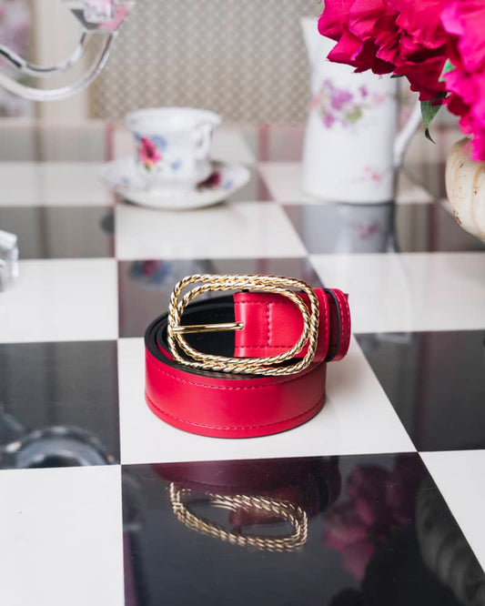 Ceinture rose femme boucle dorée