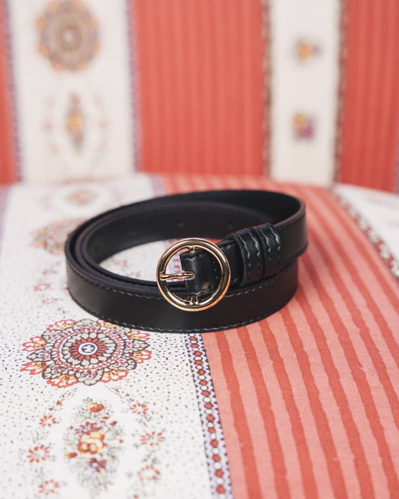 Ceinture noire fine femme vegan