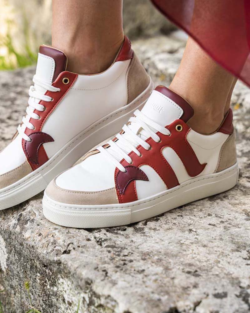 Baskets vegan femme blanc rouge