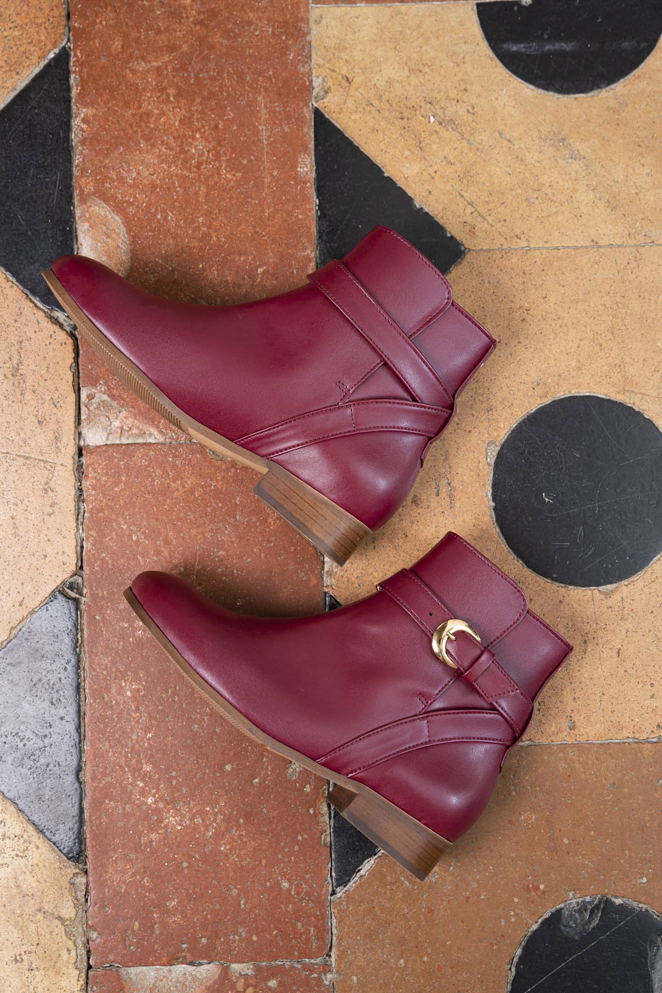 Bottines vegan rouges bordeaux pour femme Illusion Minuit sur Terre