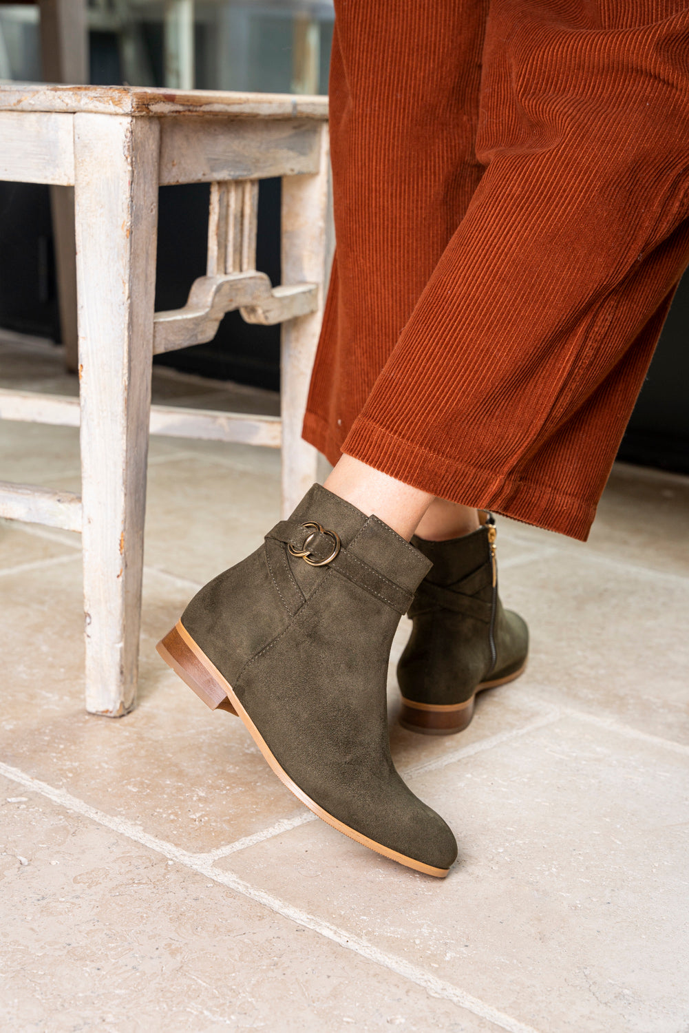 Bottines plates vert kaki vegan écologique pour femme Cérès Minuit sur Terre