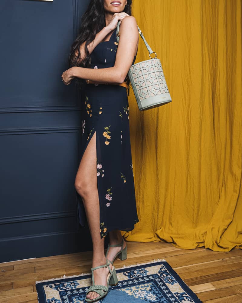 Sac vegan rond vert lin