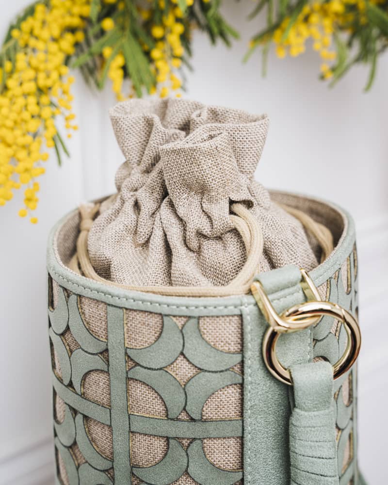 Sac vegan rond vert lin